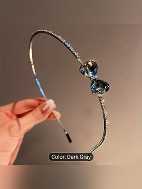 Rhinestone Headband With Dark Gray Crystal Bow Accent BNIB